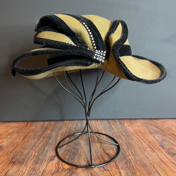 Deborah New York Accessories - Deborah New York Women's Church Hat Black Feather Shape Beading and Rhinestones